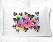 Adorable custom printed pillowcase with rainbow wash design and your pets face cropped in all over design digitally printed on the white standard pillowcase.