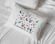 Cute pets photo face cropped into the I'm dreaming of my dog custom printed on standard pillowcase is a great gift for any pet lover.