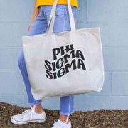 Phi Sigma Sigma digitally printed simple mod design on roomy canvas sorority tote bag.