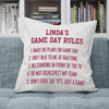 Super cute throw pillow cover printed with your name and game day rules.