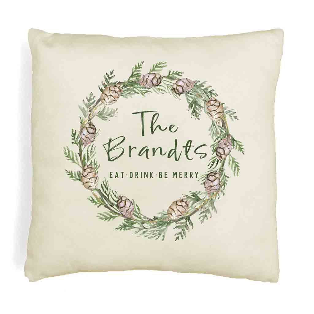 Custom printed holiday throw pillow covers personalized for your family.