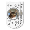 Print your cats photo on cute white cotton no show socks with dot circle and heart design.