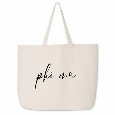 Phi Mu sorority nickname digitally printed on canvas tote bag is a great gift for your sorority sister.