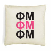 PM sorority letters in sorority colors printed on throw pillow cover is a stylish gift.