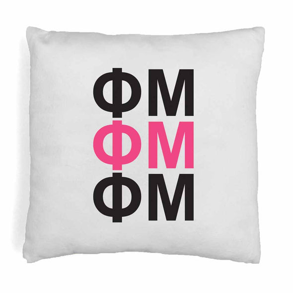 Phi Mu sorority colors X3 digitally printed in sorority colors on white or natural cotton throw pillow cover.
