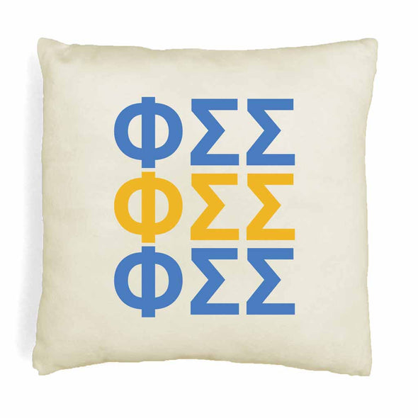 PSS sorority letters in sorority colors printed on throw pillow cover is a stylish gift.