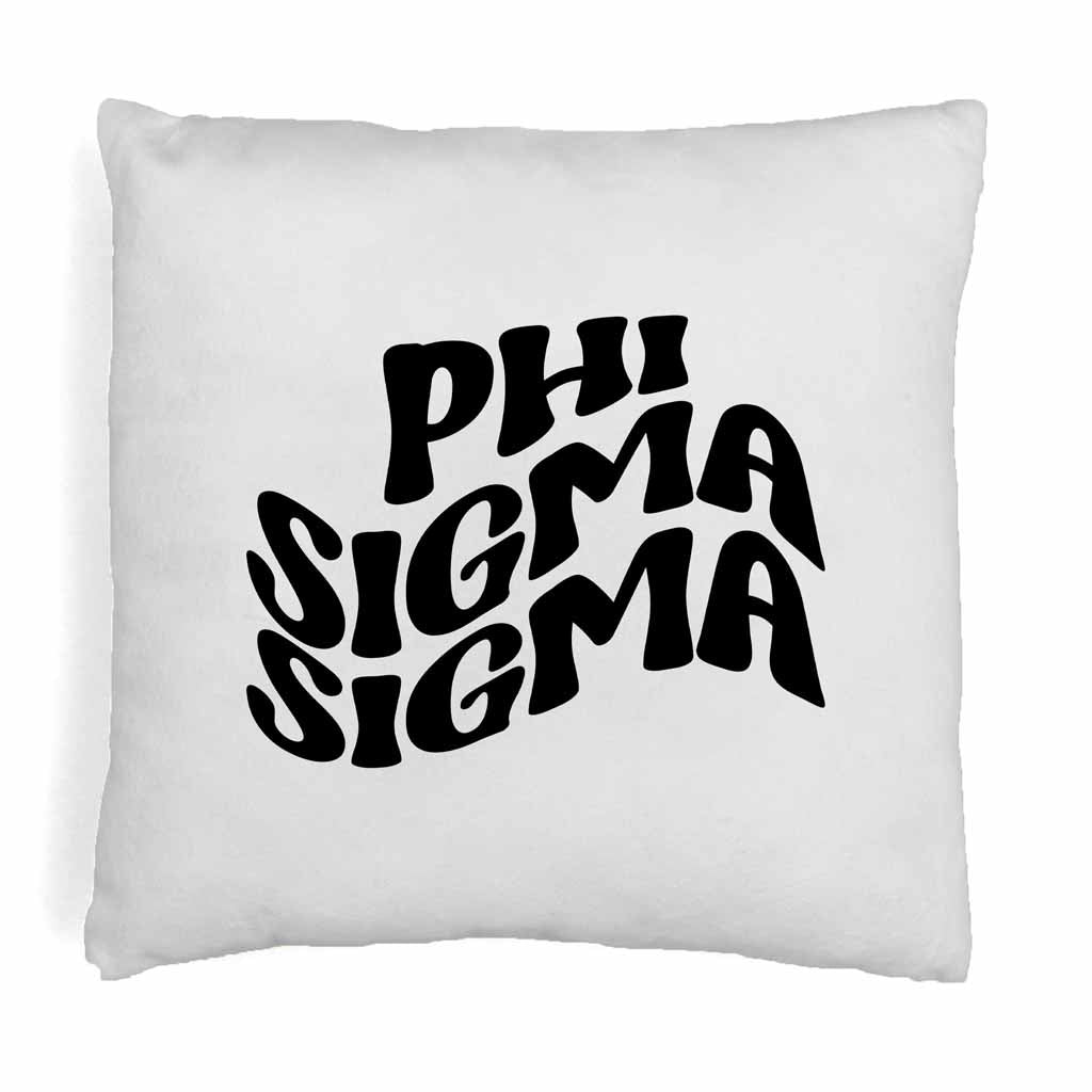 Phi Sigma Sigma sorority name in mod style design digitally printed on throw pillow cover.