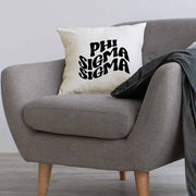 Phi Sigma Sigma sorority name in mod style design custom printed on white or natural cotton throw pillow cover.
