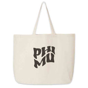 Phi Mu digitally printed simple mod design on roomy canvas sorority tote bag.