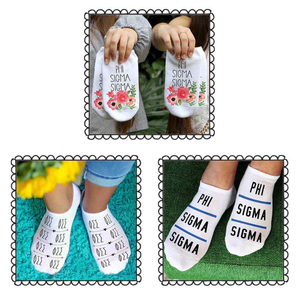 Phi Sig sorority 3 pairs of no-show socks makes a great sorority gift