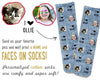 Super fun custom printed socks with photos of an animal and people. The socks are also personalized with a name. Lots of background colors to choose from.