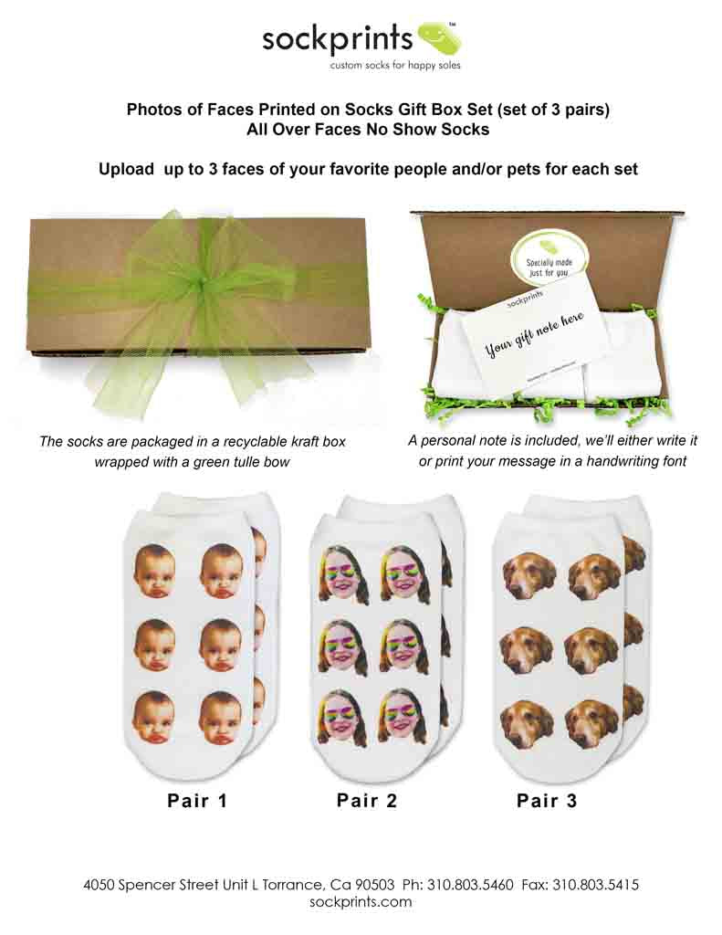 Fun gift box of personalized socks with your photos printed on them