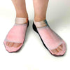 Cute pink fluffy slippers design digitally printed on white no show socks make a great gift.