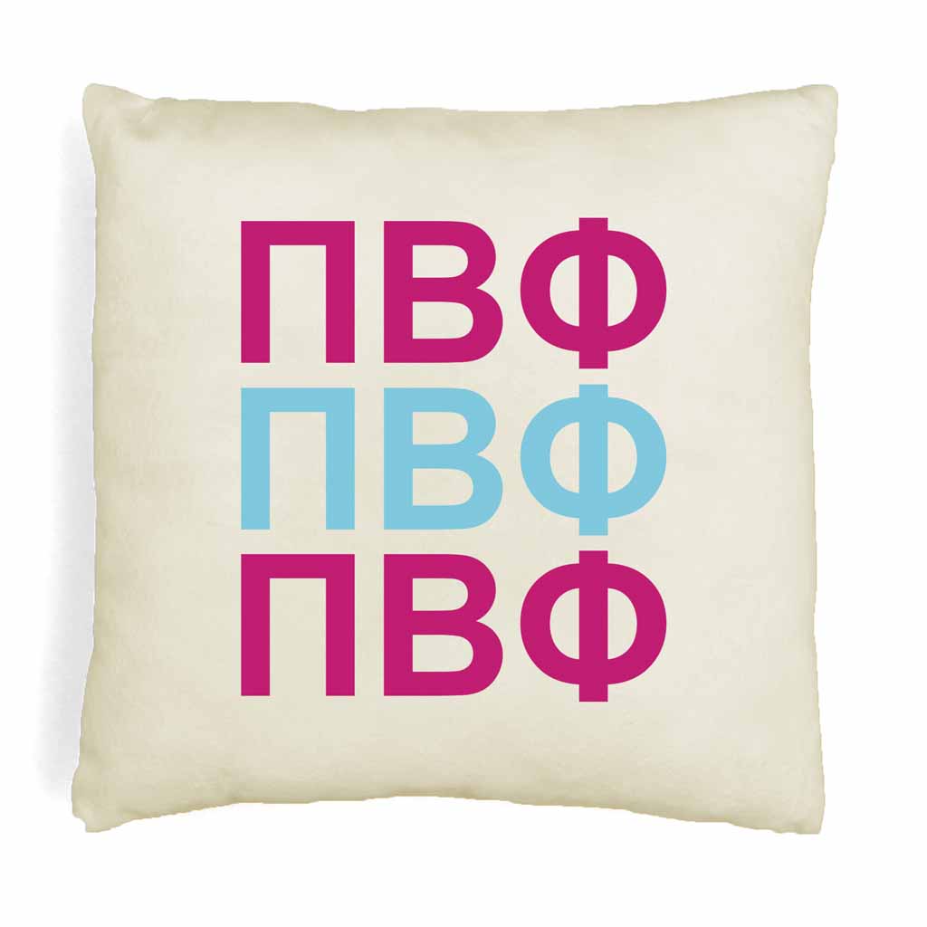 Pi Beta Phi sorority letters digitally printed in sorority colors on white or natural cotton throw pillow cover makes a great affordable gift idea.