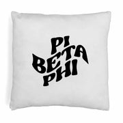 Pi Beta Phi sorority name in mod style design digitally printed on throw pillow cover.