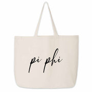 Pi Beta Phi roomy canvas tote bag custom printed with sorority nickname makes a great college carry all.