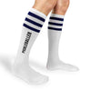 Pickleballer design custom printed on the side of the knee high socks by sockprints.