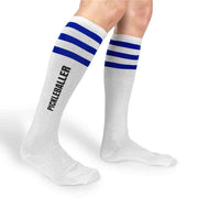 Pickleballer design by sockprints digitally printed on the side of the knee high socks.