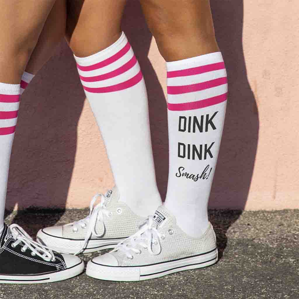 Dink dink smash pickleball knee high socks for her custom printed by sockprints.
