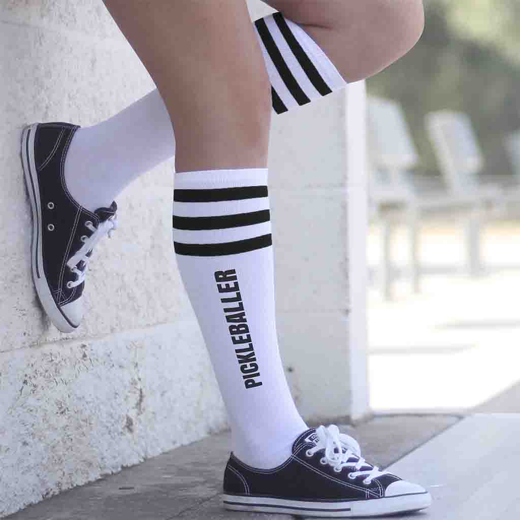 Pickleballer Knee High Socks with Stripes for Her – Sockprints