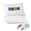 Custom printed pillowcase with fun doodle color in personalized name design with free fabric markers.