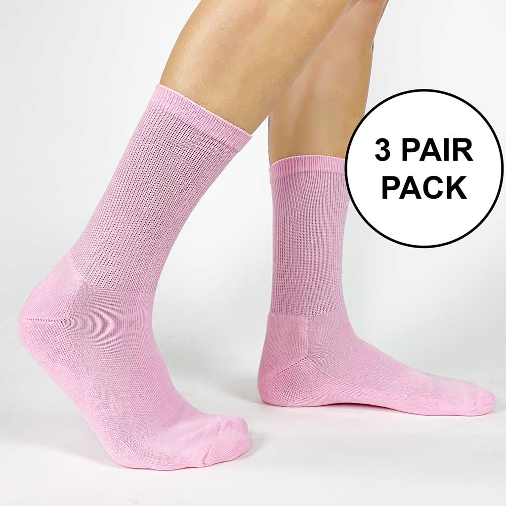 Basic pink cotton ribbed crew socks blank as is sold in a three pair pack same size and color.
