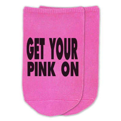 Get your pink on custom printed on fuchsia no show socks.