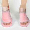 Cool original design by socksprints, custom printed pink fluffy slippers printed on white cotton no show socks.