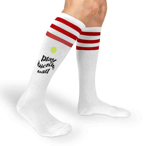 Custom pickleball design by sockprints love digitally printed on the side of the socks.