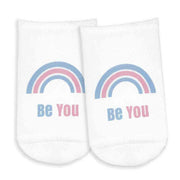 Be you rainbow design custom printed on no show socks.