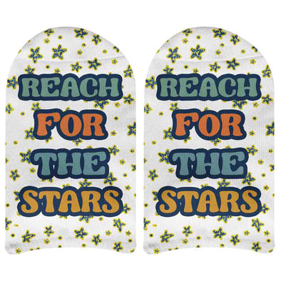 Reach for the stars design digitally printed on no show socks.