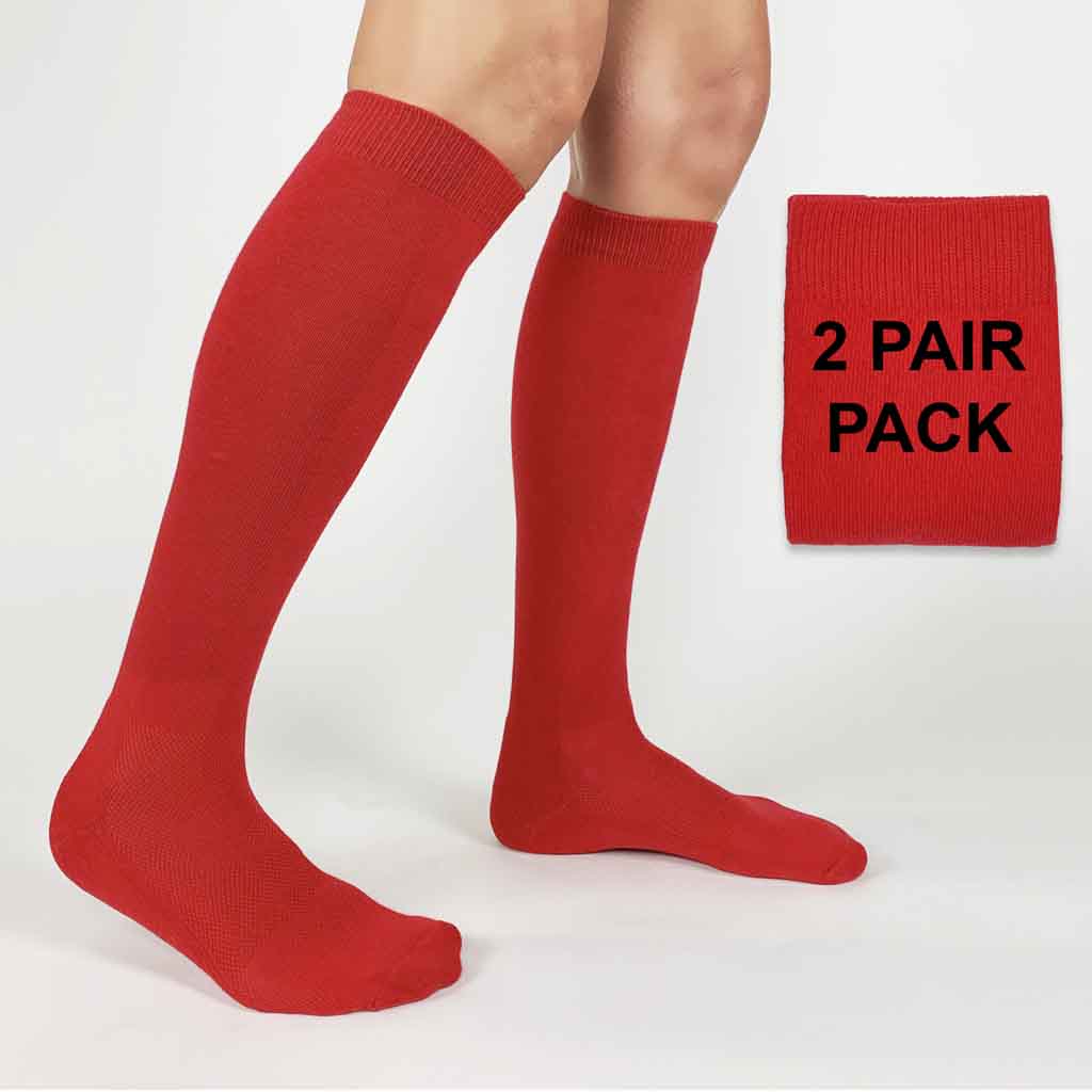 Red Sport Knee High Socks on Sale for Him and Her -2 Pack - Medium Size  9-11 / Red / 2 Pair Pack