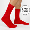 Red basic flat knit dress socks sold as is with no printing in a three pair pack.