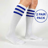 Royal blue striped sporty cotton knee high socks.