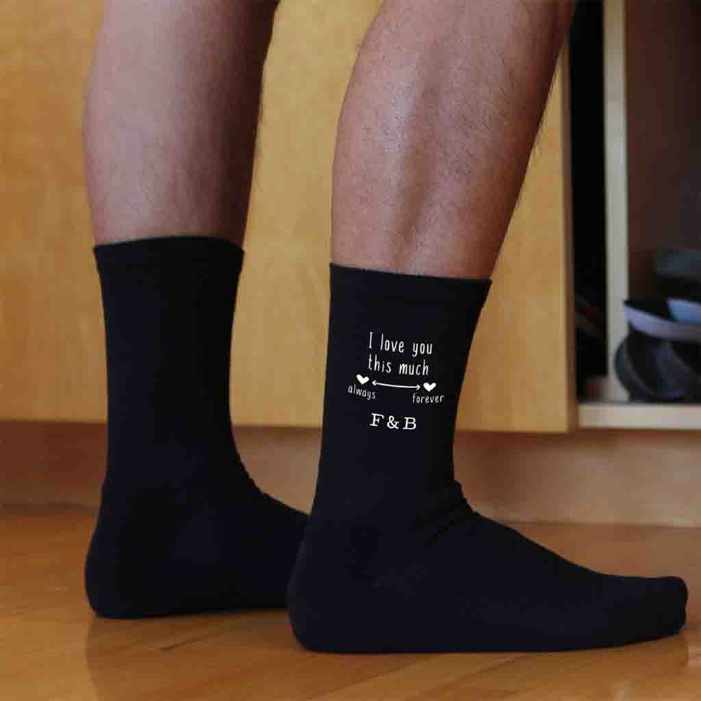 I love you this much always and forever digitally printed with your initials on dress socks.