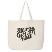 Sigma Delta Tau digitally printed simple mod design on roomy canvas sorority tote bag.