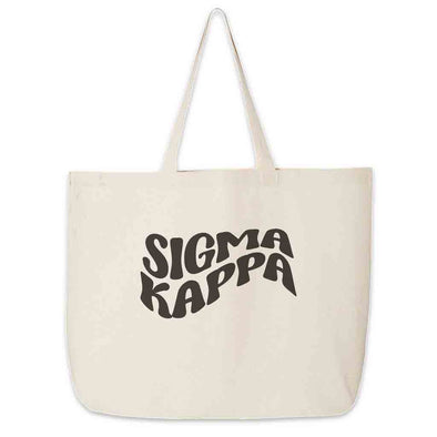 Sigma Kappa digitally printed simple mod design on roomy canvas sorority tote bag.