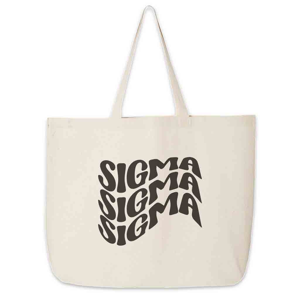 Sigma Sigma Sigma digitally printed simple mod design on roomy canvas sorority tote bag.