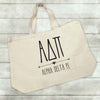 Alpha Delta Pi sorority letters and name custom printed on canvas tote bag