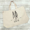 Alpha Phi sorority name and letters custom printed on canvas tote bag