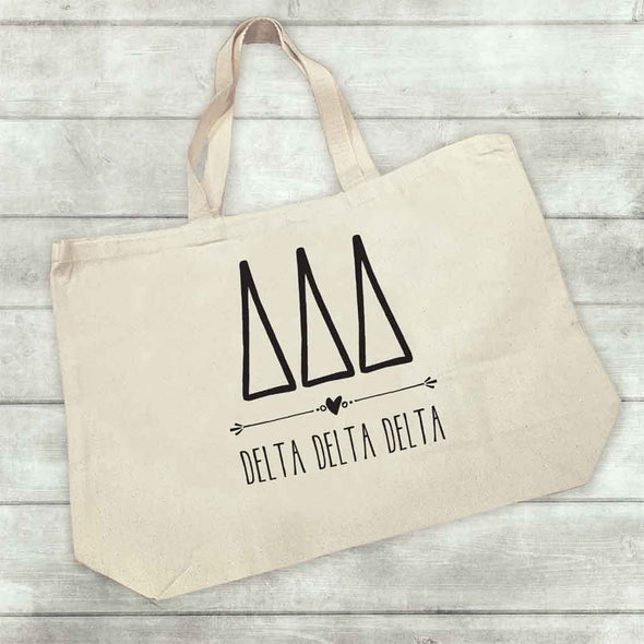 Delta Delta Delta sorority letters and name custom printed on canvas tote bag