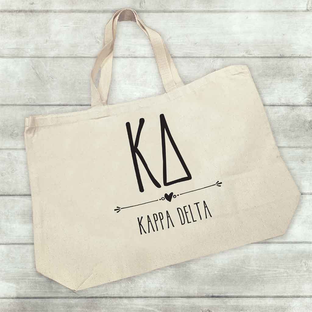 Kappa Delta sorority name and letters custom printed on canvas tote bag