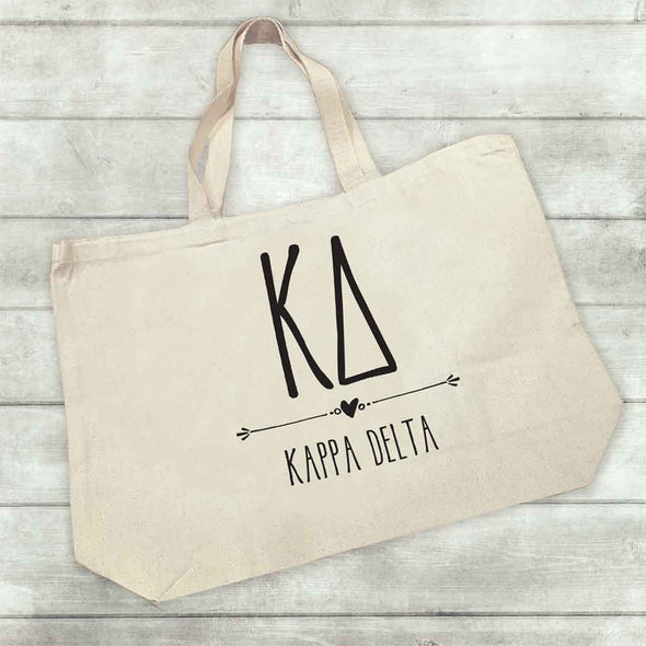 Kappa Delta sorority name and letters custom printed on canvas tote bag