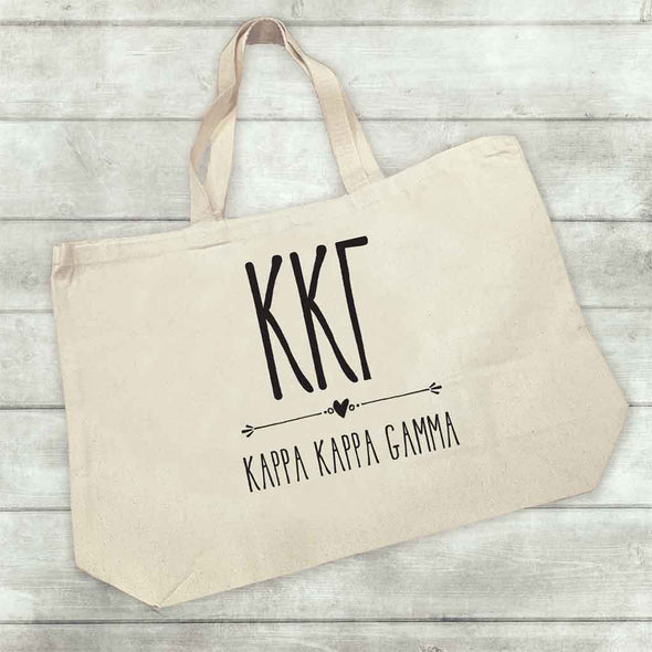 Kappa Kappa Gamma sorority name and letters custom printed on canvas tote bag
