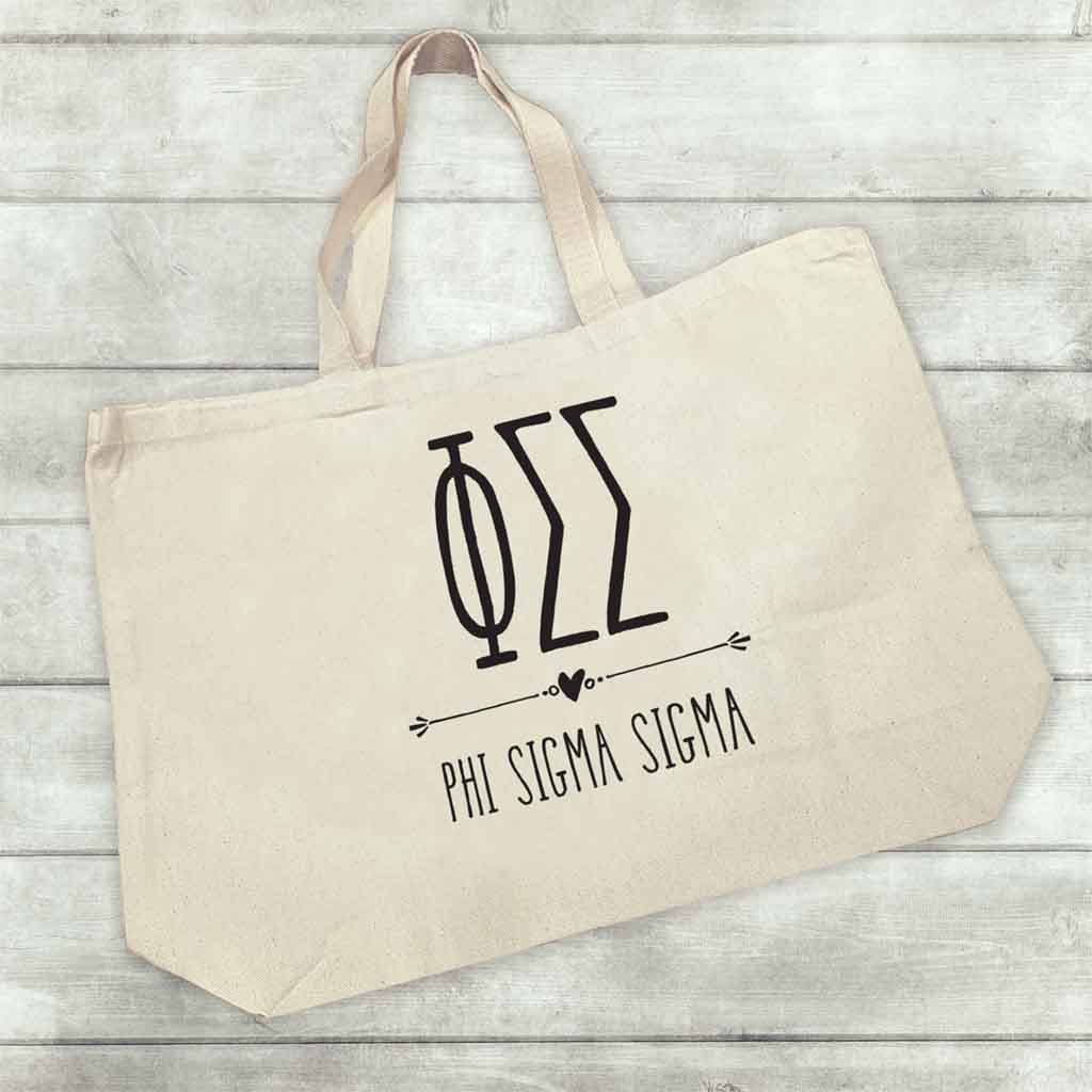 Phi Sigma Sigma sorority name and letters custom printed on canvas tote bag