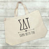Sigma Delta Tau sorority name and letters custom printed on canvas tote bag