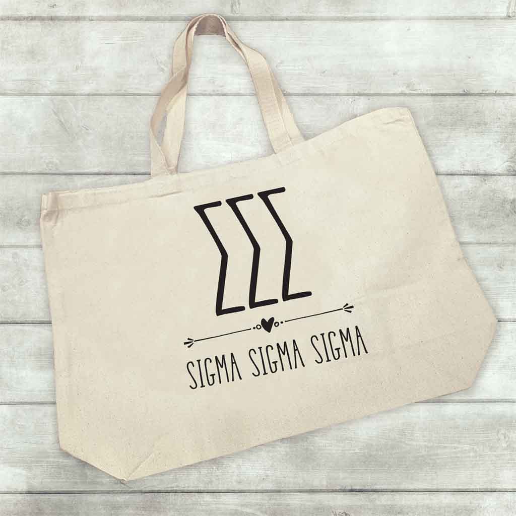 Sigma Sigma Sigma sorority name and letters custom printed on canvas tote bag