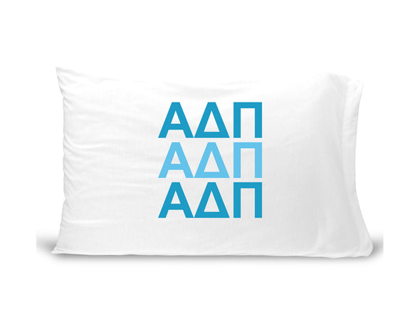 ADP sorority letters custom printed on standard pillowcase.