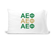 AEP sorority letters digitally printed in sorority colors on standard pillowcase.