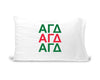 AGD sorority letters digitally printed in sorority colors on standard white cotton pillowcase.